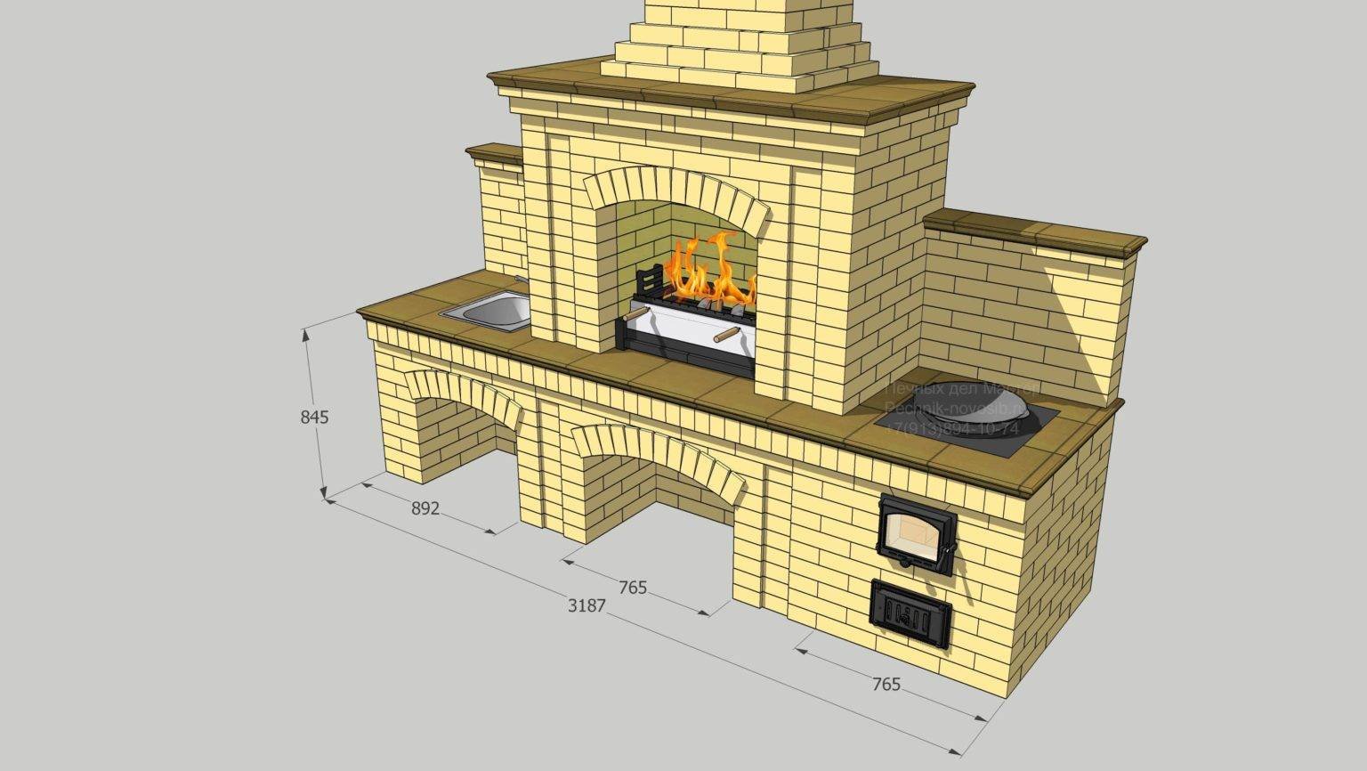 Кирпичный мангал с печкой под казан чертежи