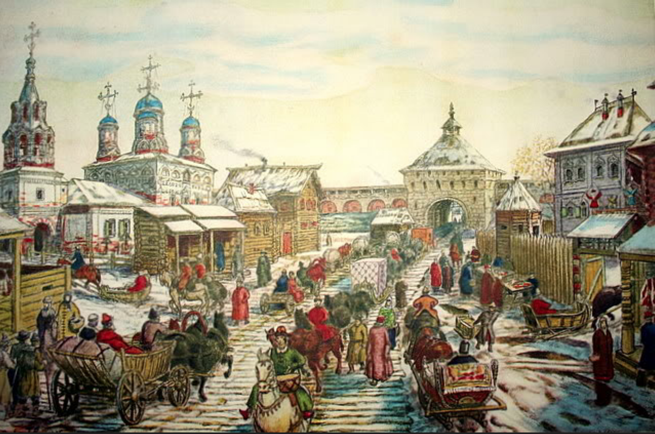 У Мясницких ворот белого города в 17 веке а Васнецов. Русский старый городок
