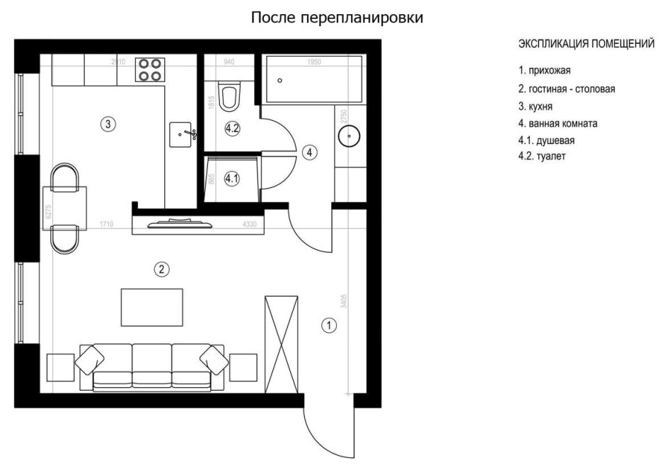 Планировка однокомнатной квартиры 37кв