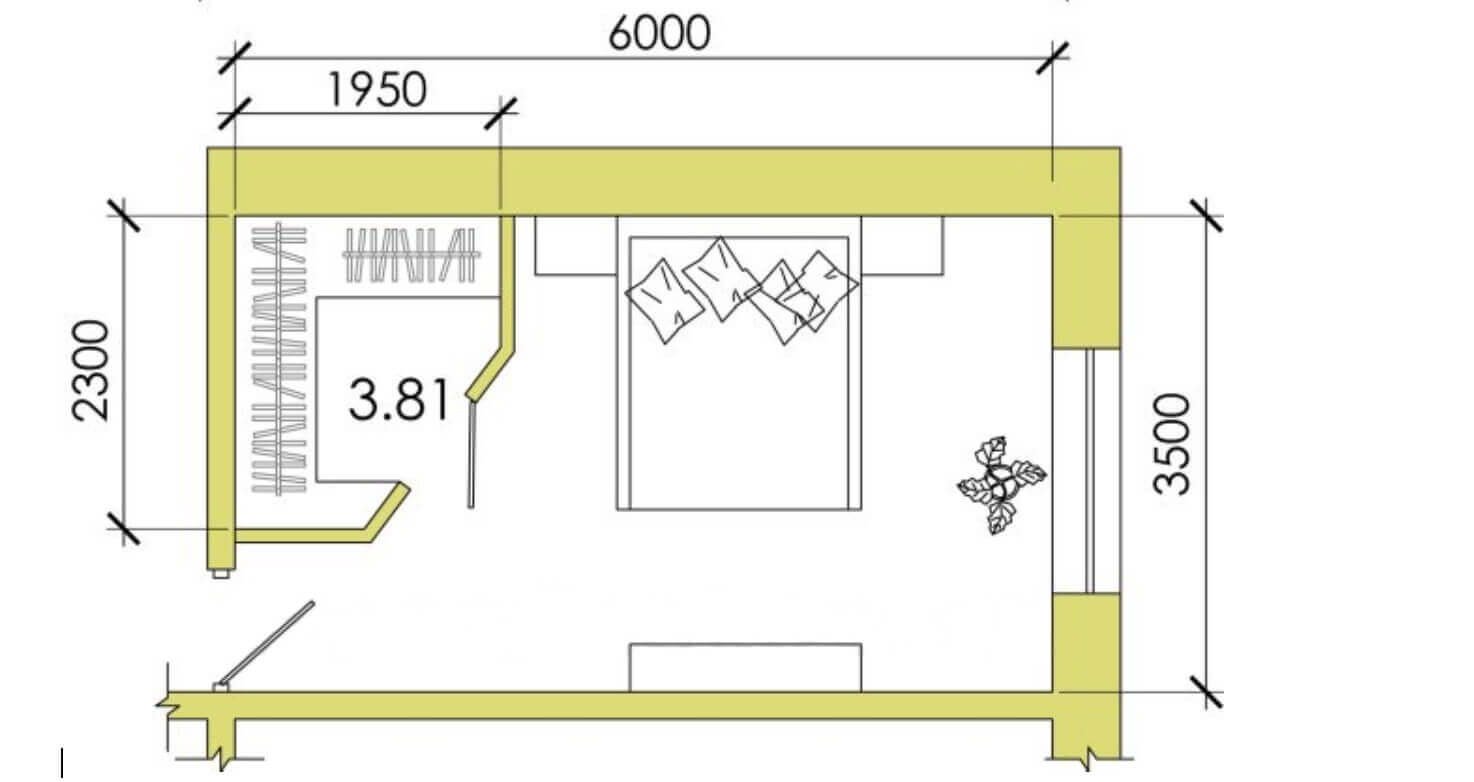 План спальни с гардеробной