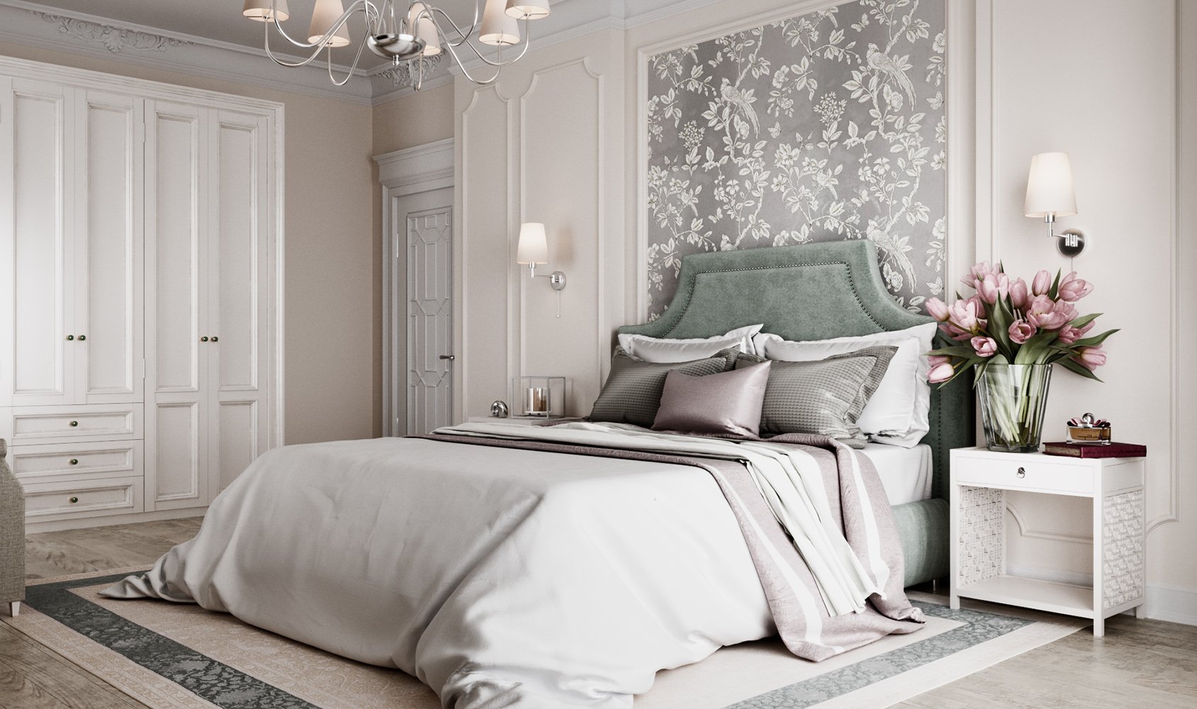 Спальня в современном классическом стиле серая