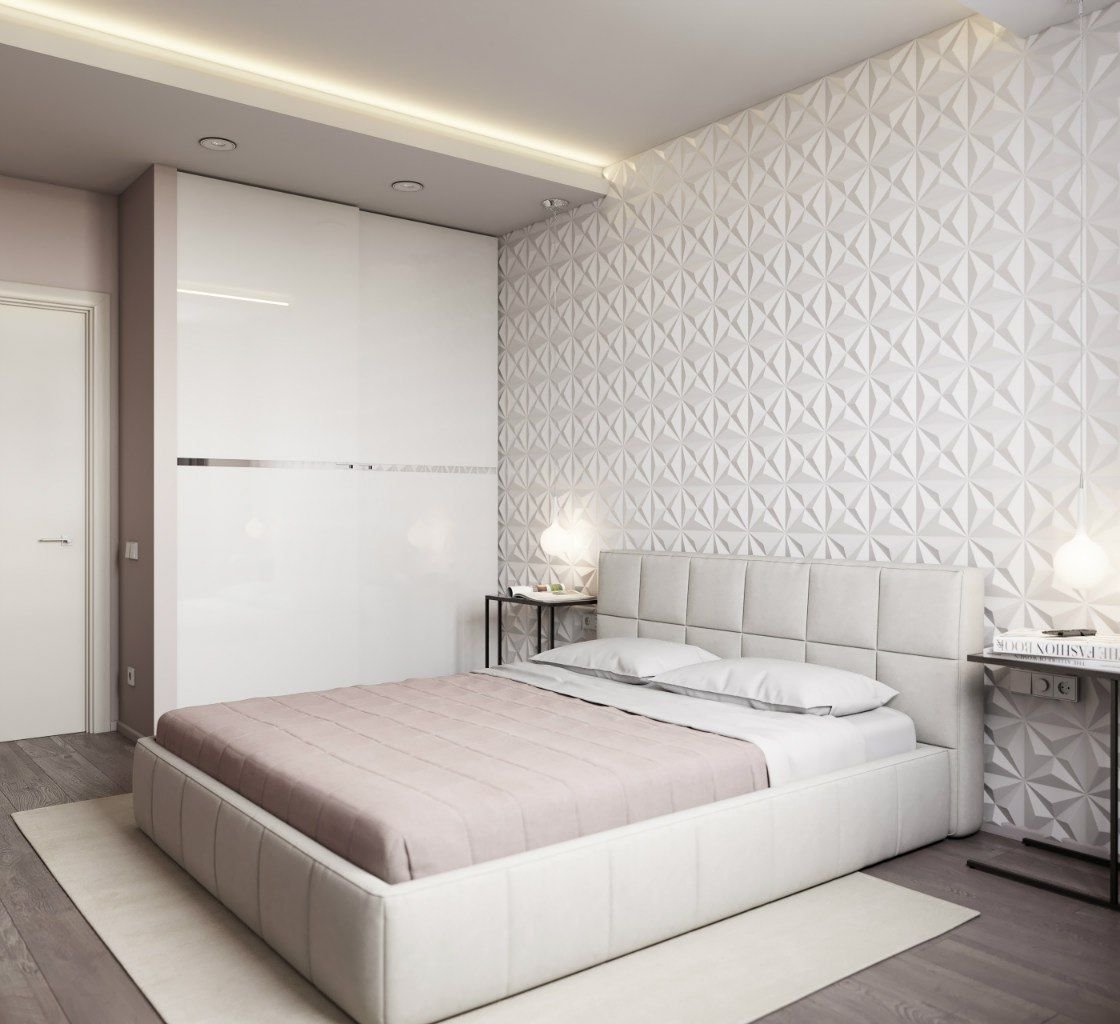 спальня в современном стиле в светлых тонах 14 кв