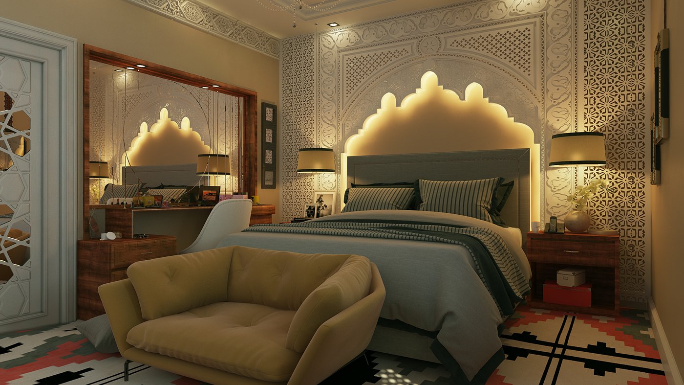 Спальня в марокканском стиле в современной квартире