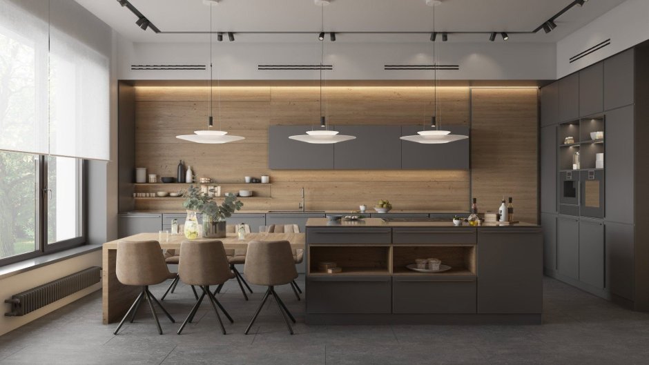 Кухня гостиная дизайн минимализм