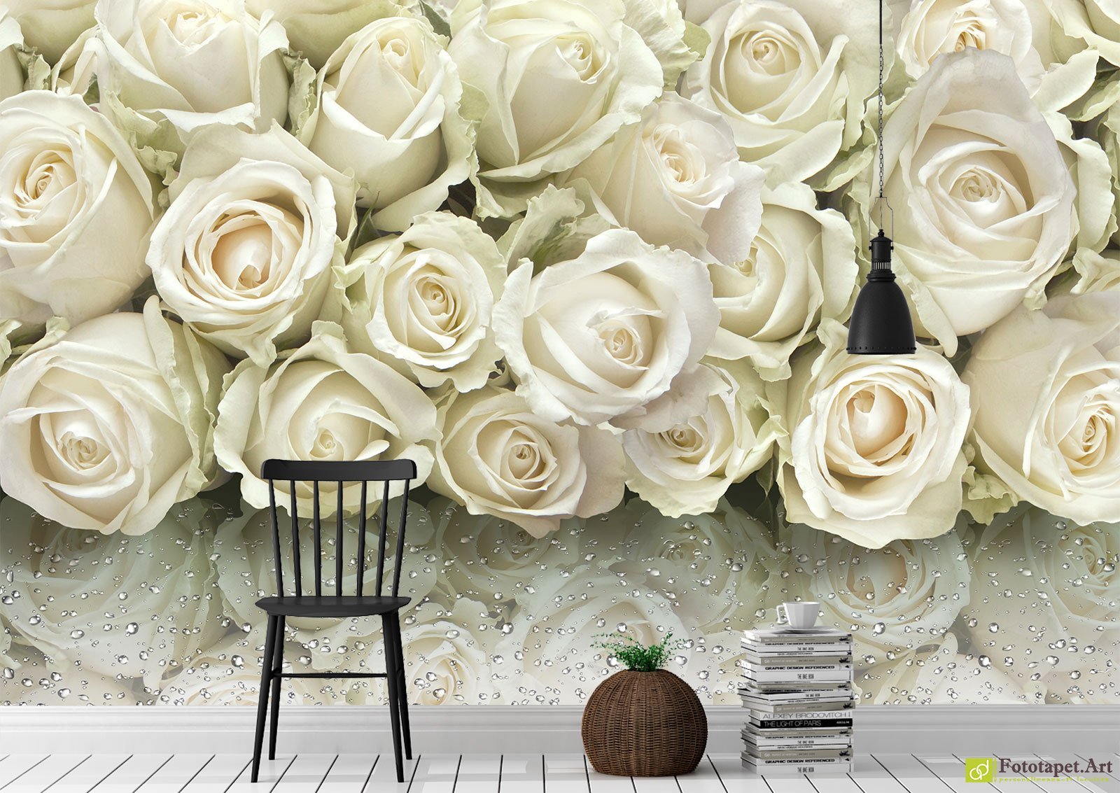 Фотообои розы белые на кухне