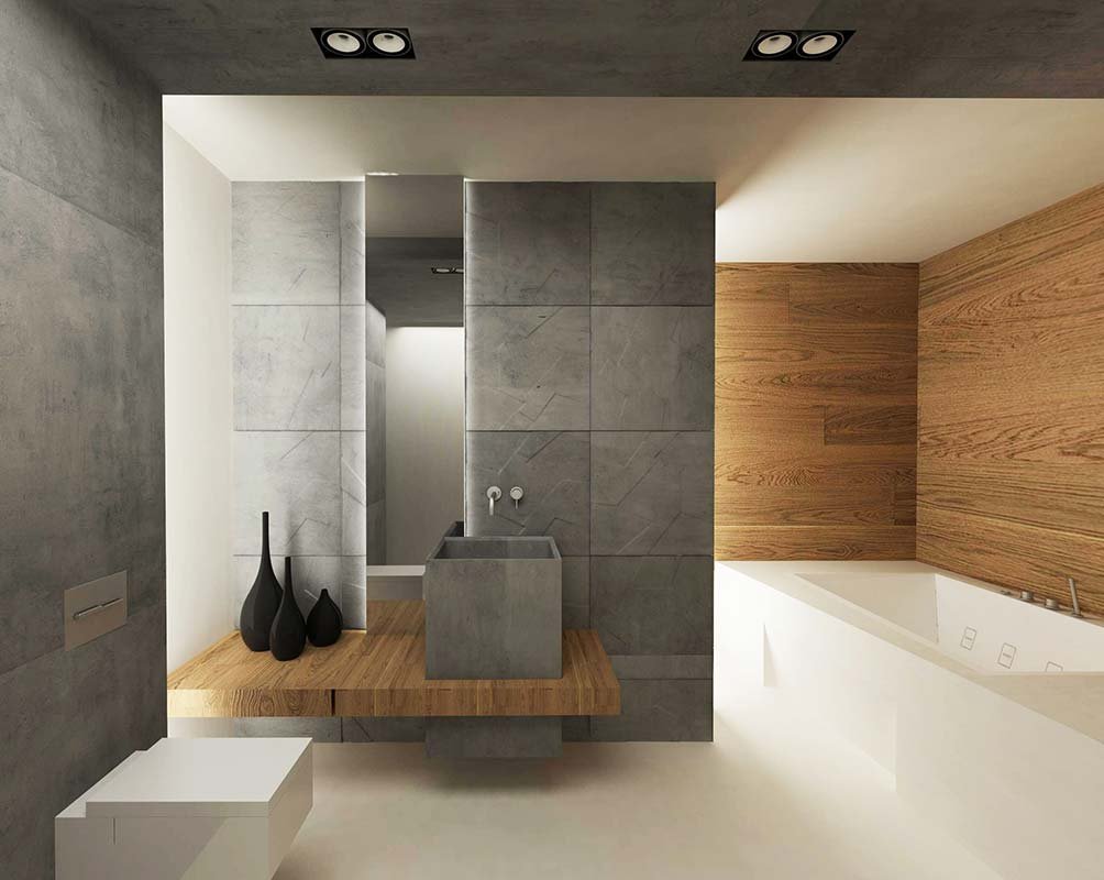 ванная бетон и дерево дизайн