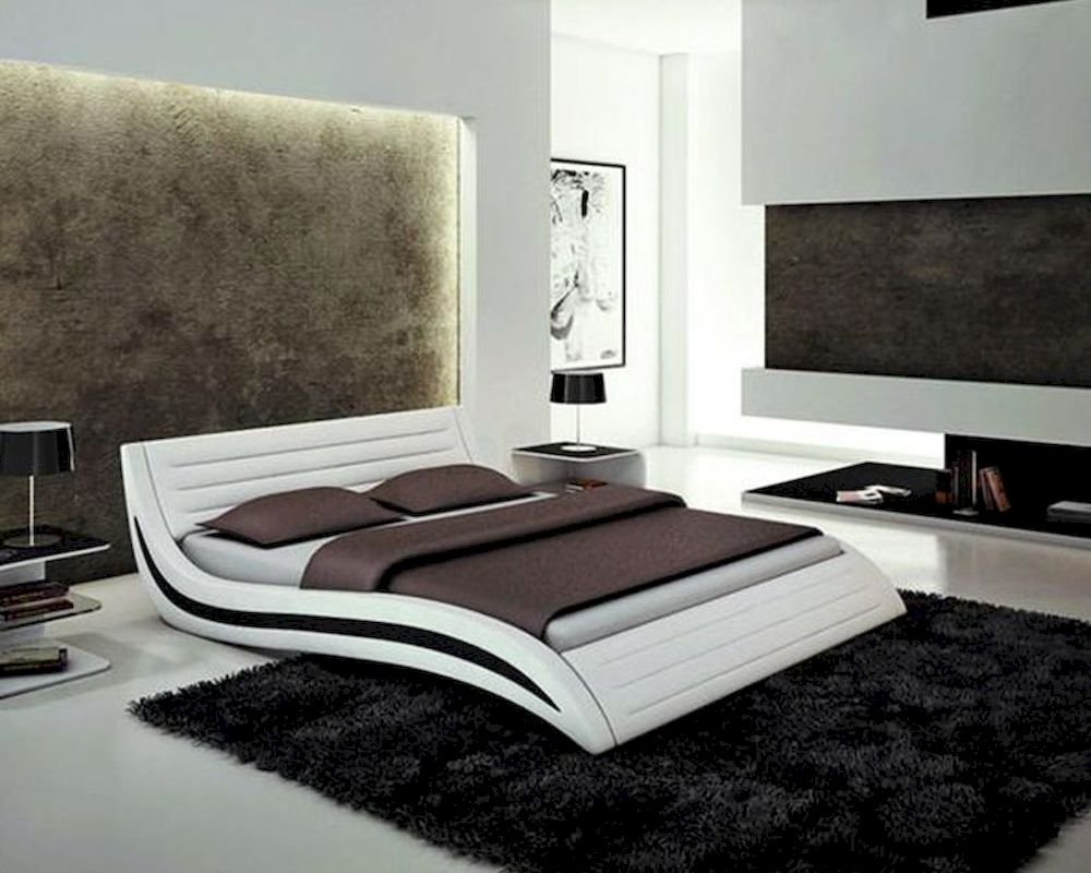 Кровать Modern Eco-Leather Queen Bed with curves