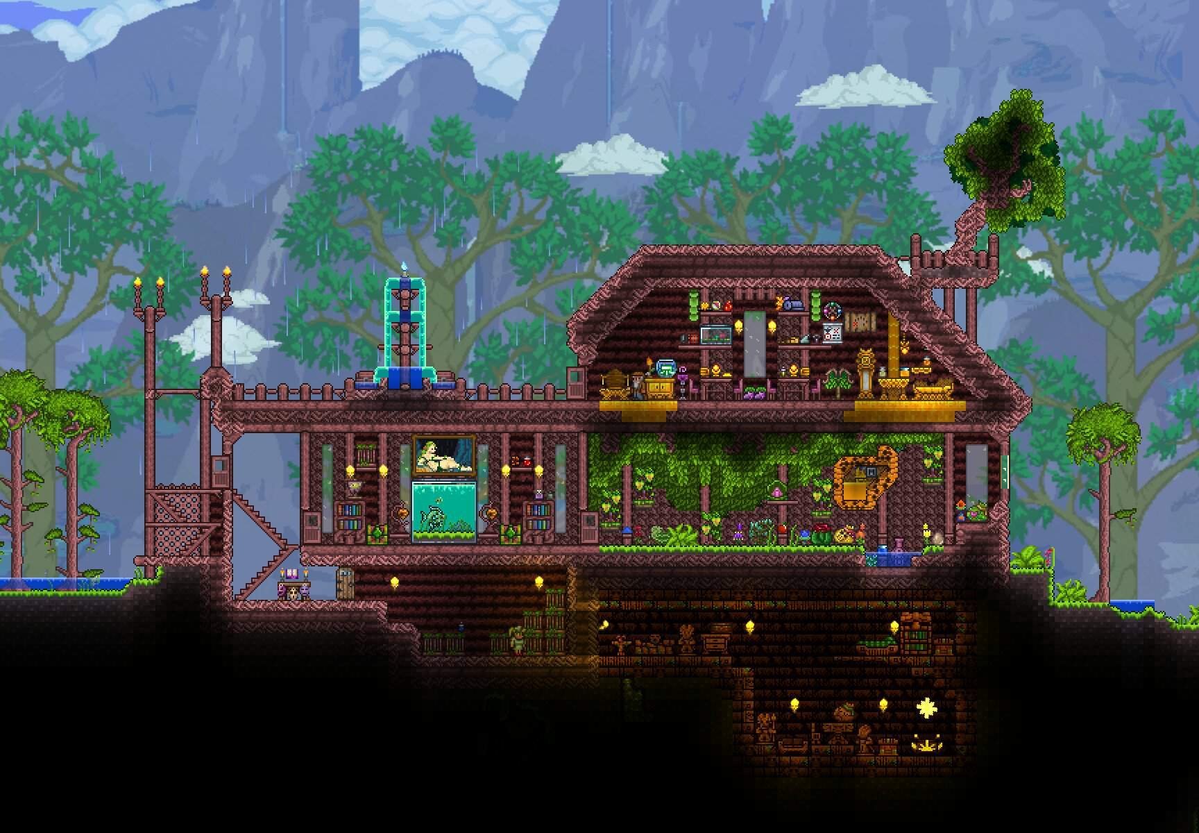 Project terraria. Дом в джунглях террария. Красивый дом в джунглях террария 1.4. Terraria дом в джунглях. Джунглевый дом террария.