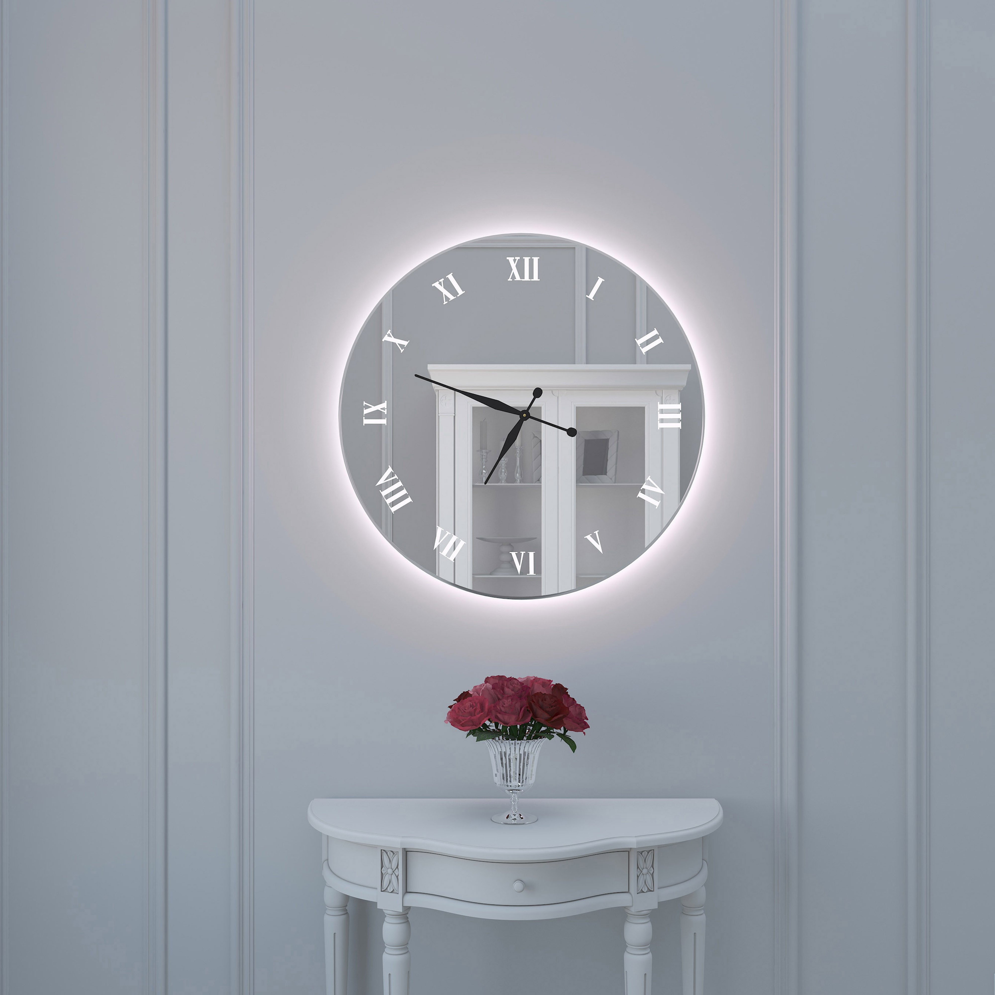 Часы и зеркало тест. Зеркальные часы с подсветкой. Часы зеркальные настенные. Дизайнерские часы на стену. Часы в спальню настенные.
