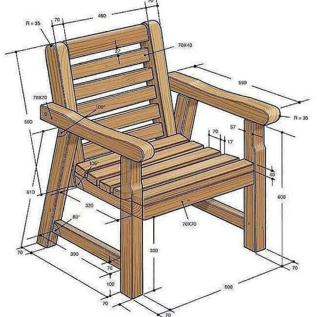 Кресло из бруса 150х150 чертеж