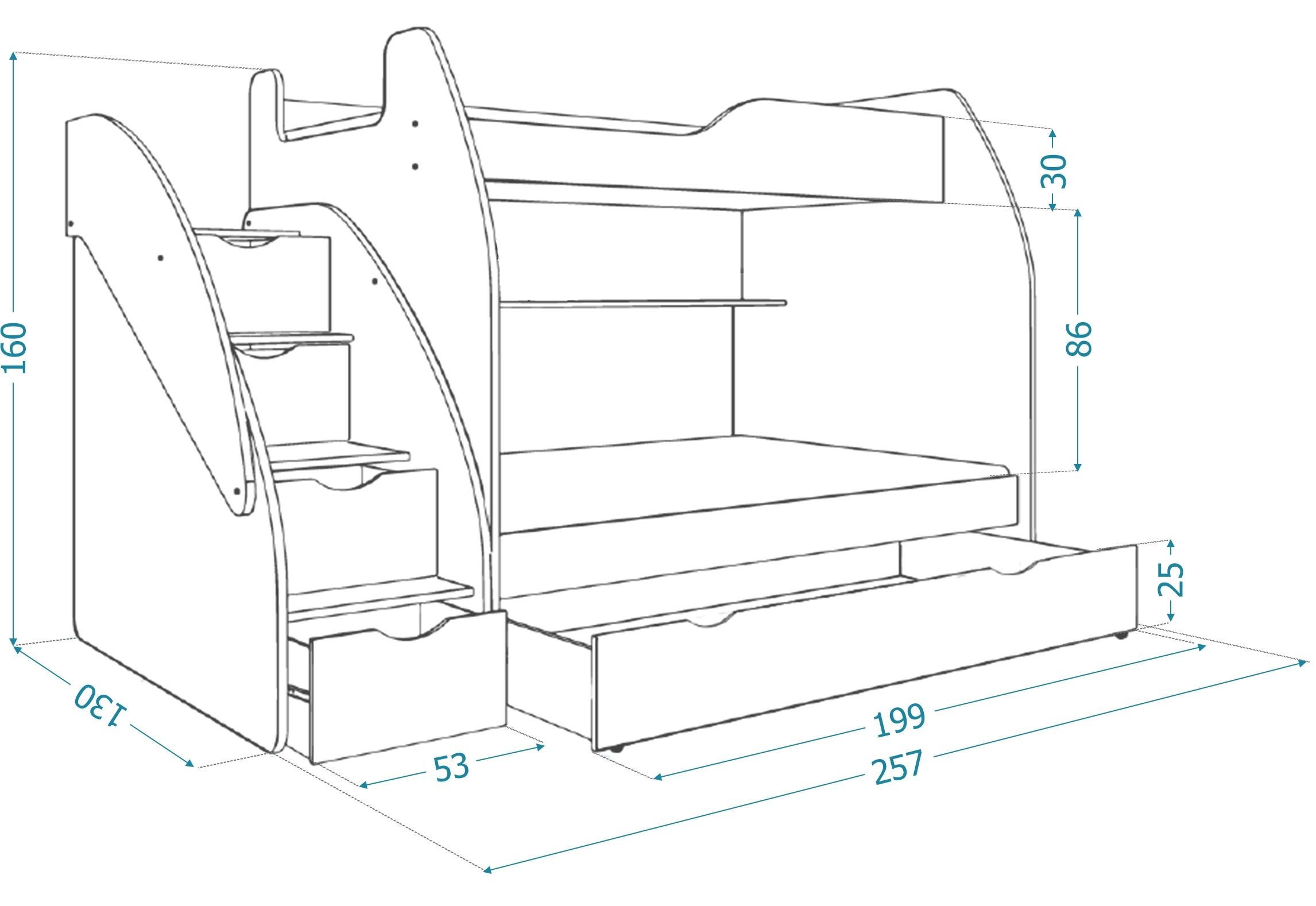 Двухъярусная кровать чертежи с размерами 190х80