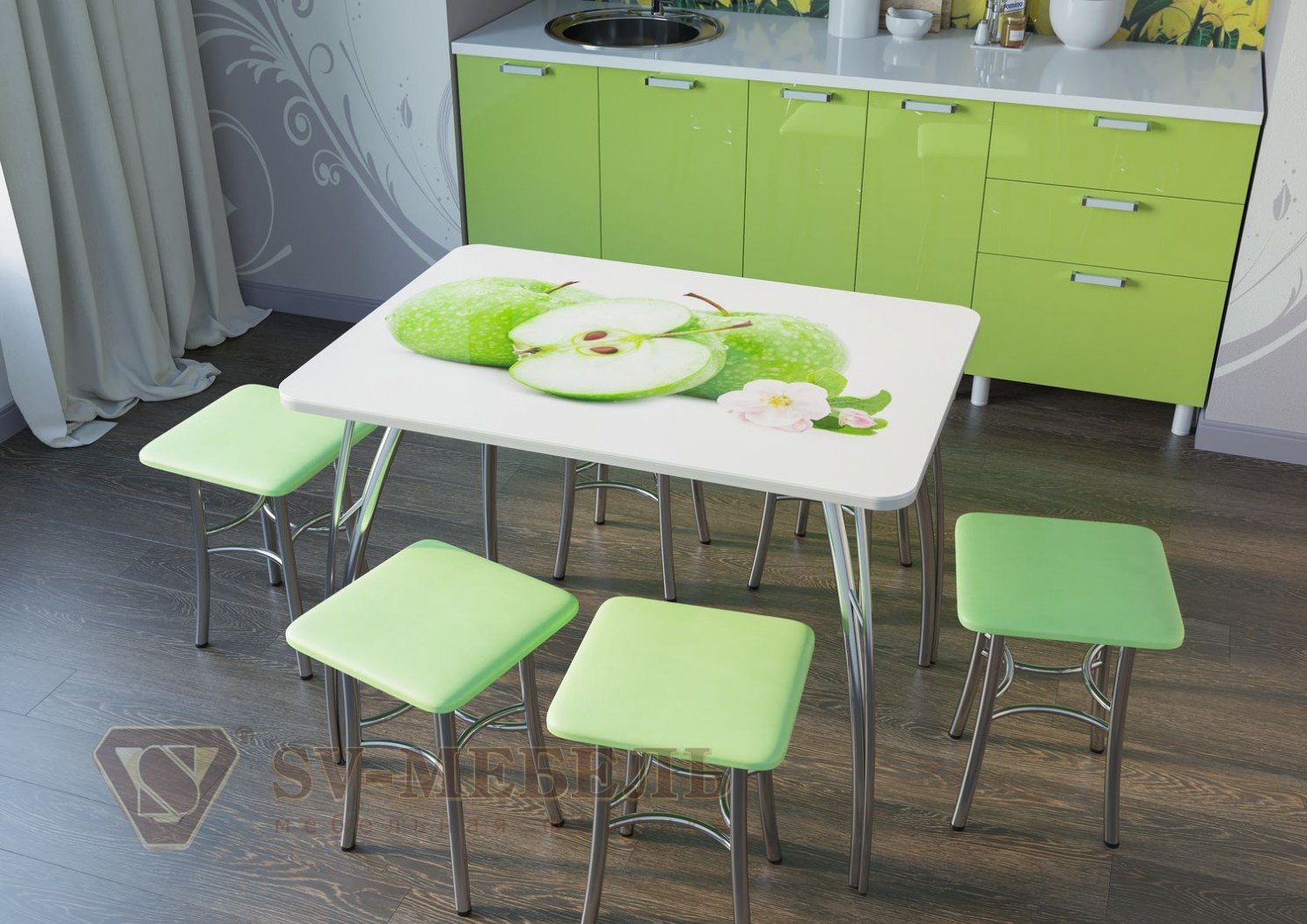 Стол зеленый кухонный