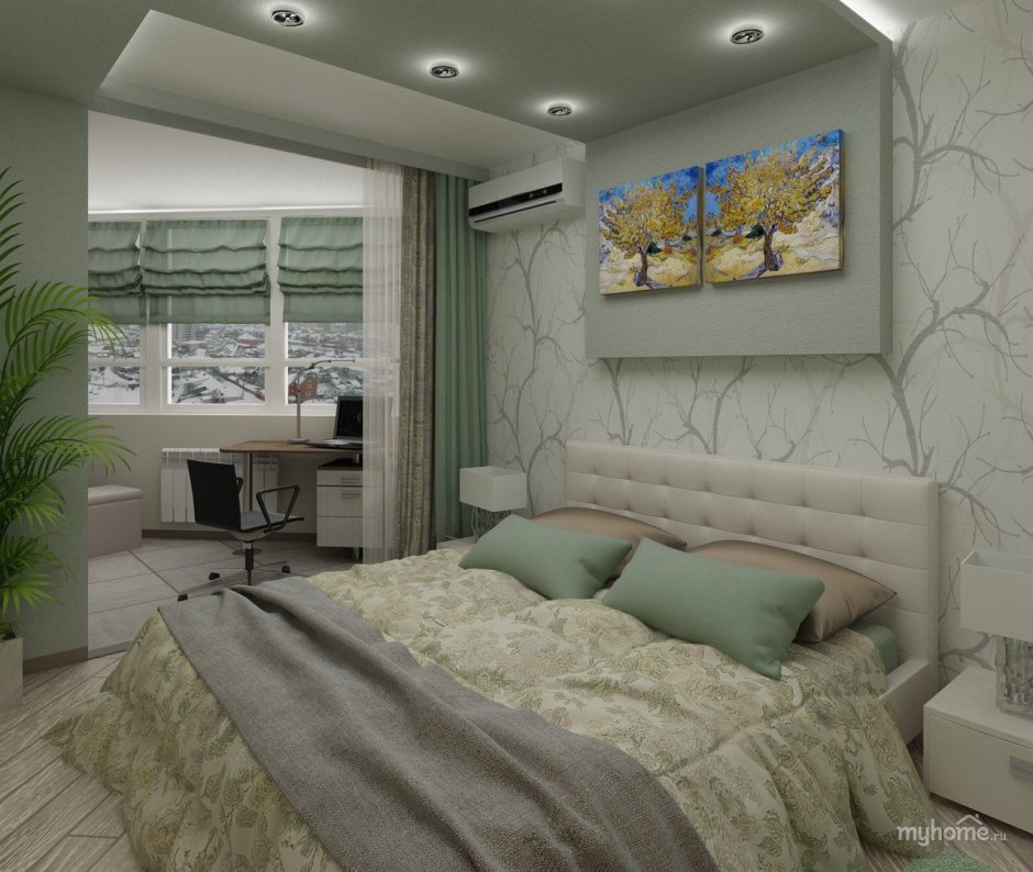 Дизайн спальни с балконом в квартире
