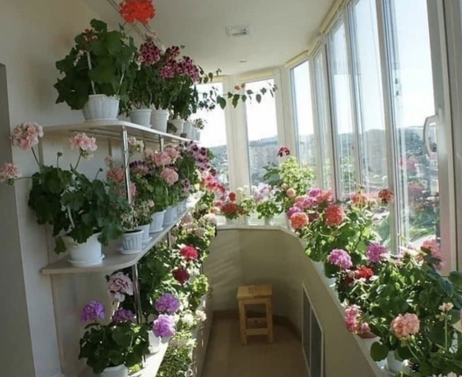 Полки на балконе для цветов