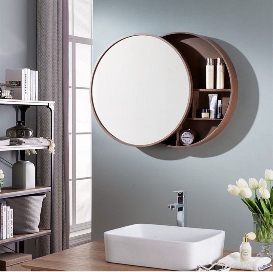 Зеркальный шкаф овальный в ванную