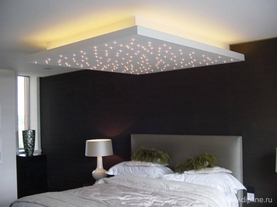 Натяжные потолки в спальню современные с подсветкой