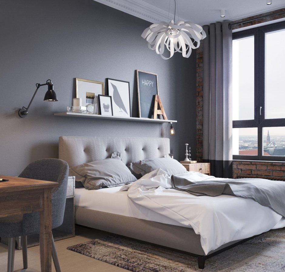 Дизайн комнаты в серых тонах современный