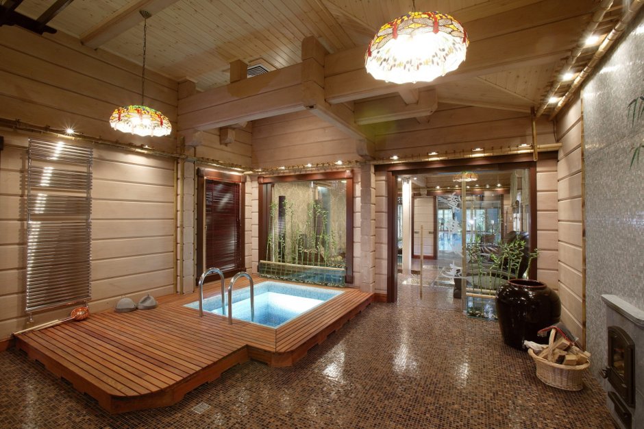 Двухэтажная баня с бассейном