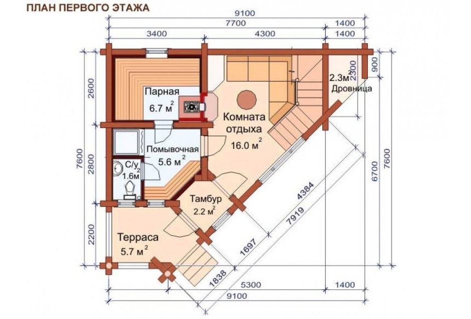 Угловая баня 5х10 планировка