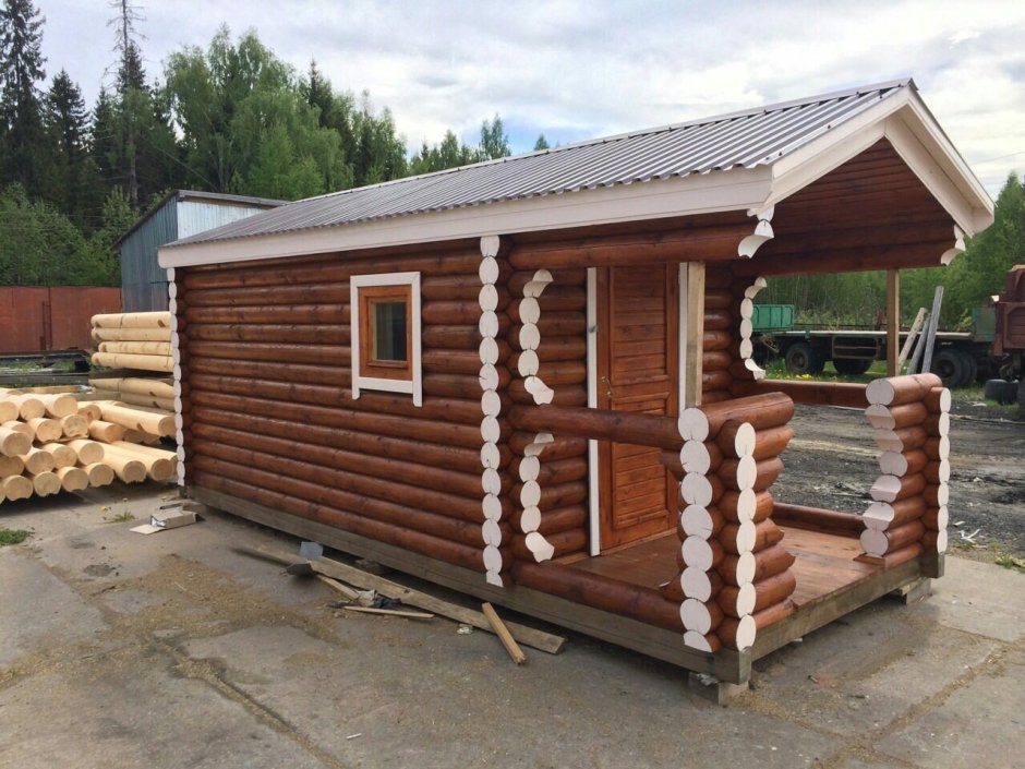 Мобильная баня из оцилиндрованного бревна под ключ