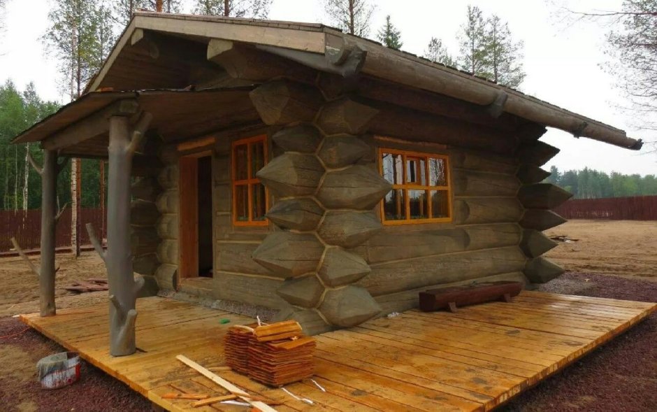Интерьер бани из бревна