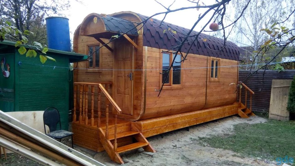 Баня бочка с пристройкой