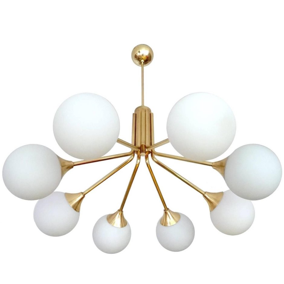 Stilnovo Glass Chandelier Brass Ceiling Fixture Italian Design люстра