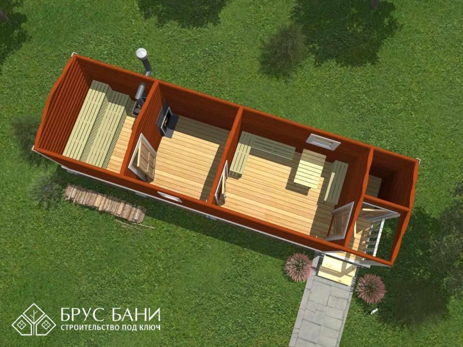 Баня из бытовки 6х2.3