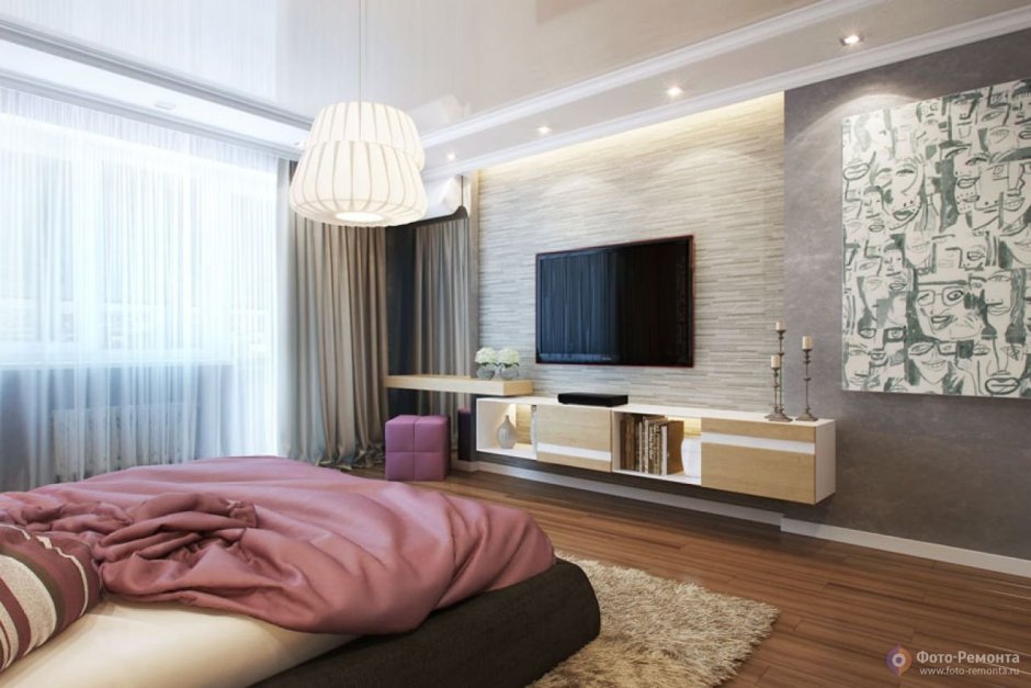 Дизайн спальни в современном стиле с телевизором