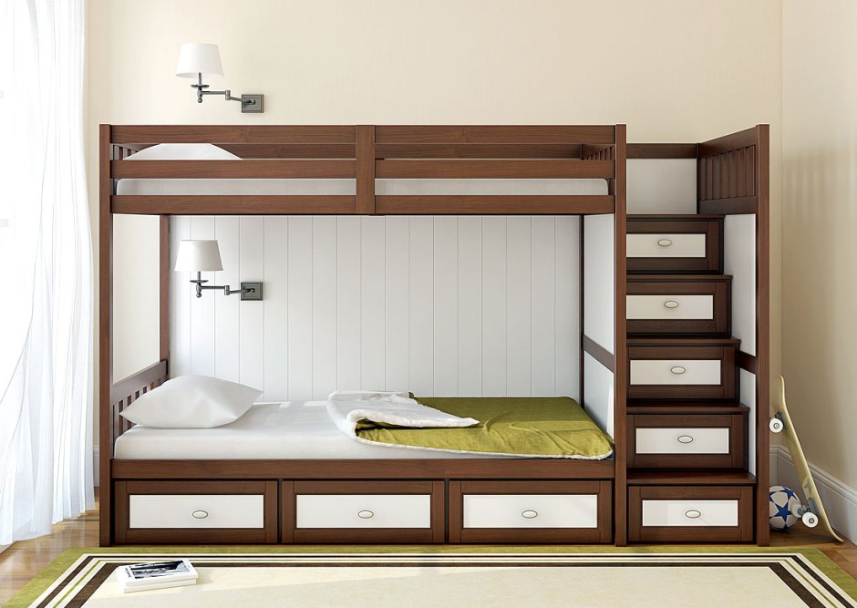 Двухъярусная кровать со шкафом для двоих