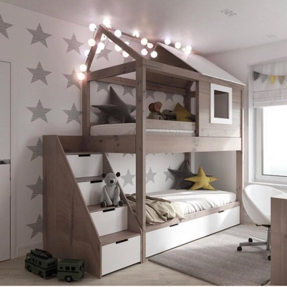 Кровать двухъярусная со шкафом для мальчиков