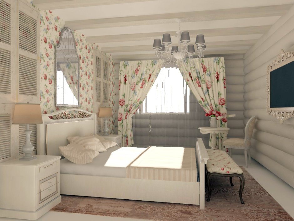 Спальня прованс в деревянном доме