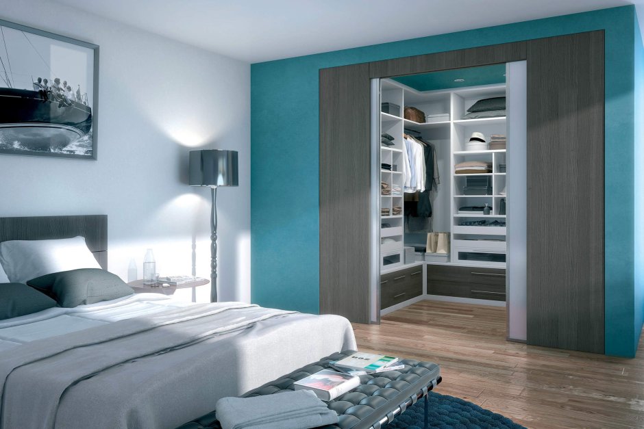 Спальня с гардеробной дизайн интерьера