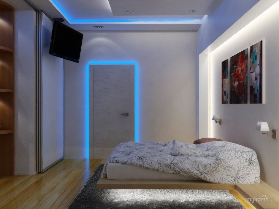 Парящий потолок с подсветкой в спальне