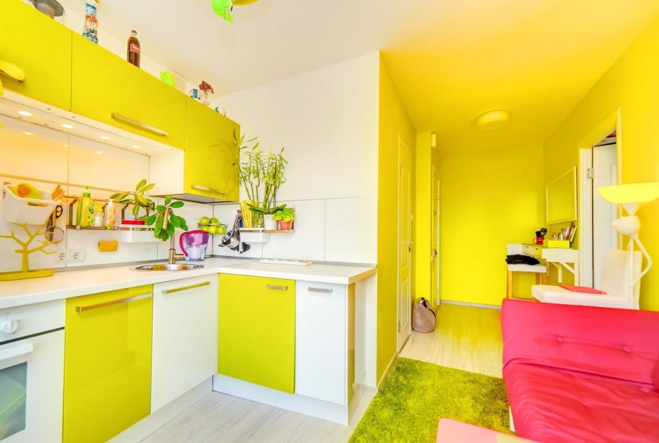 Дизайн кухни с желтыми стенами