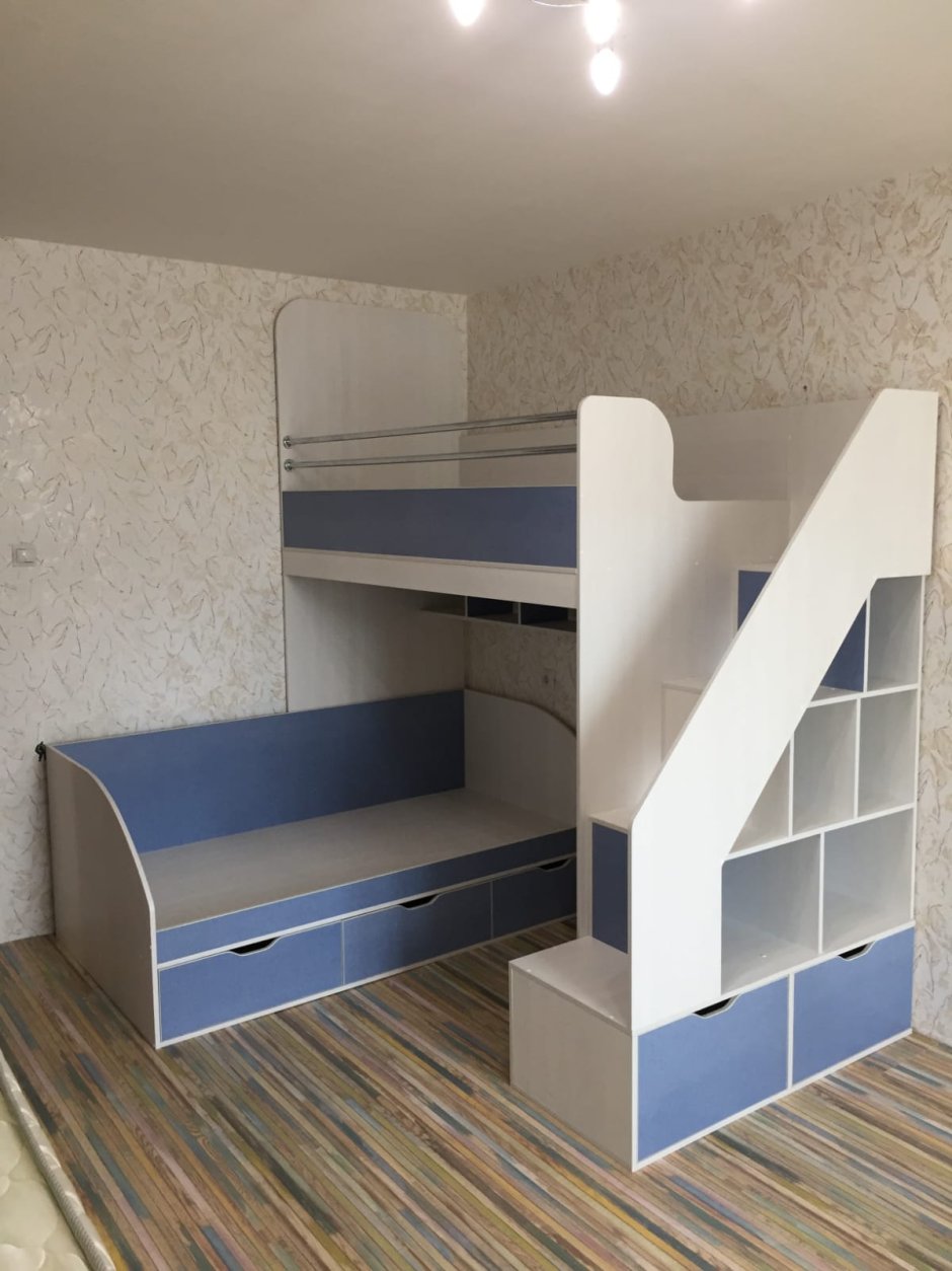Двухъярусная кровать угловая со шкафом для детей