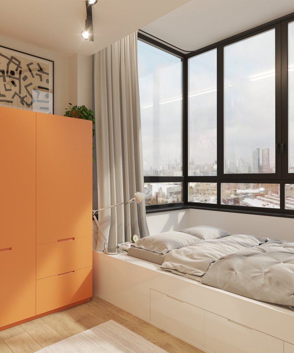 Спальня с балконом и окном