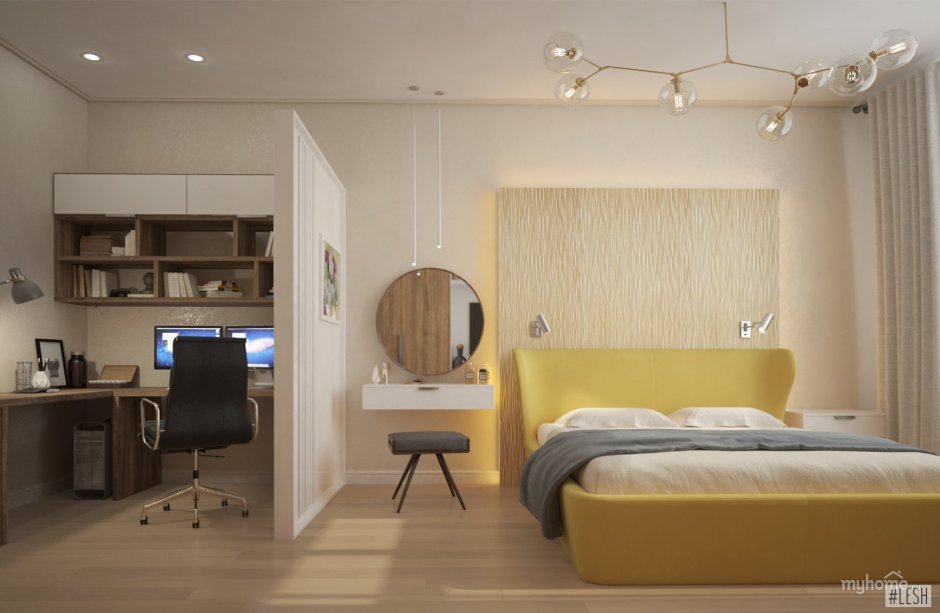 Спальня с рабочим местом дизайн интерьера