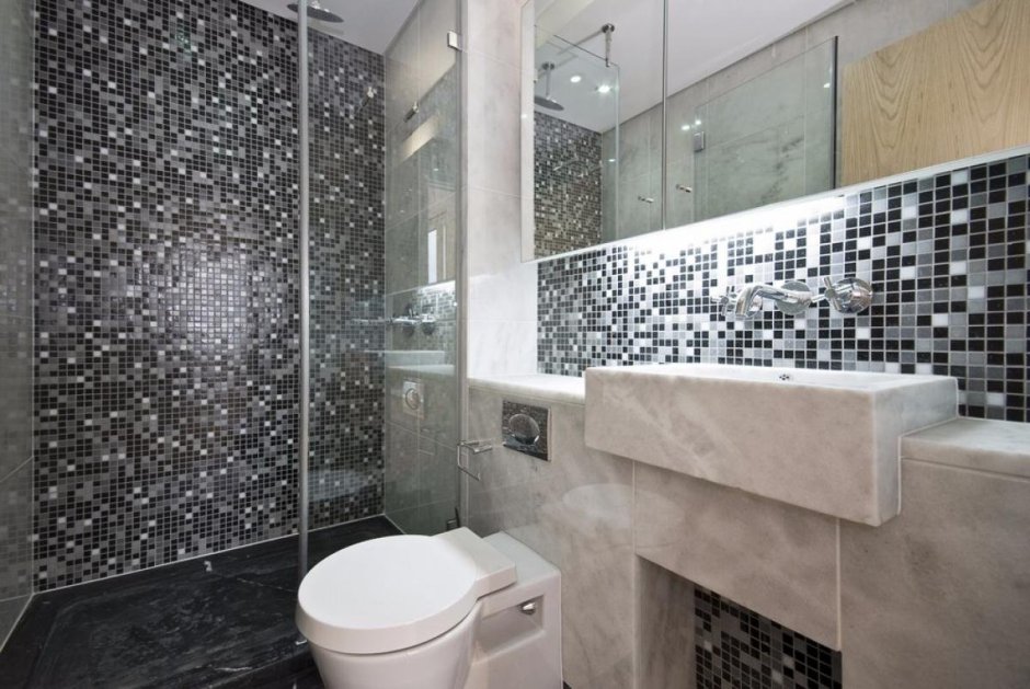 Мозаика с плиткой в ванной комбинированный интерьере