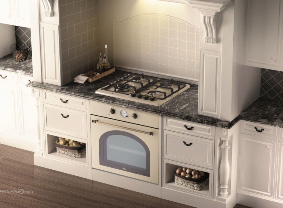 Белая духовка в интерьере кухни