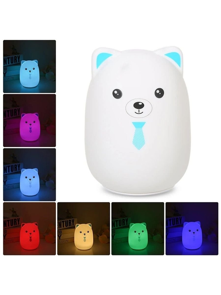 Мягкий силиконовый ночник colorful Silicone Lamp голубой мишка