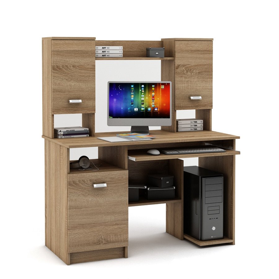 Компьютерный стол с тумбой и полками