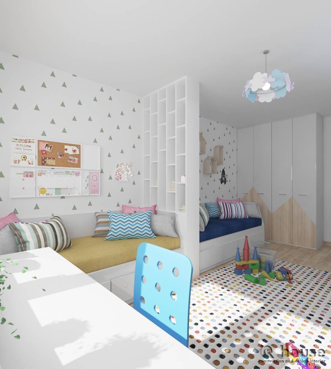детская комната дизайн для двоих разнополых 16 кв