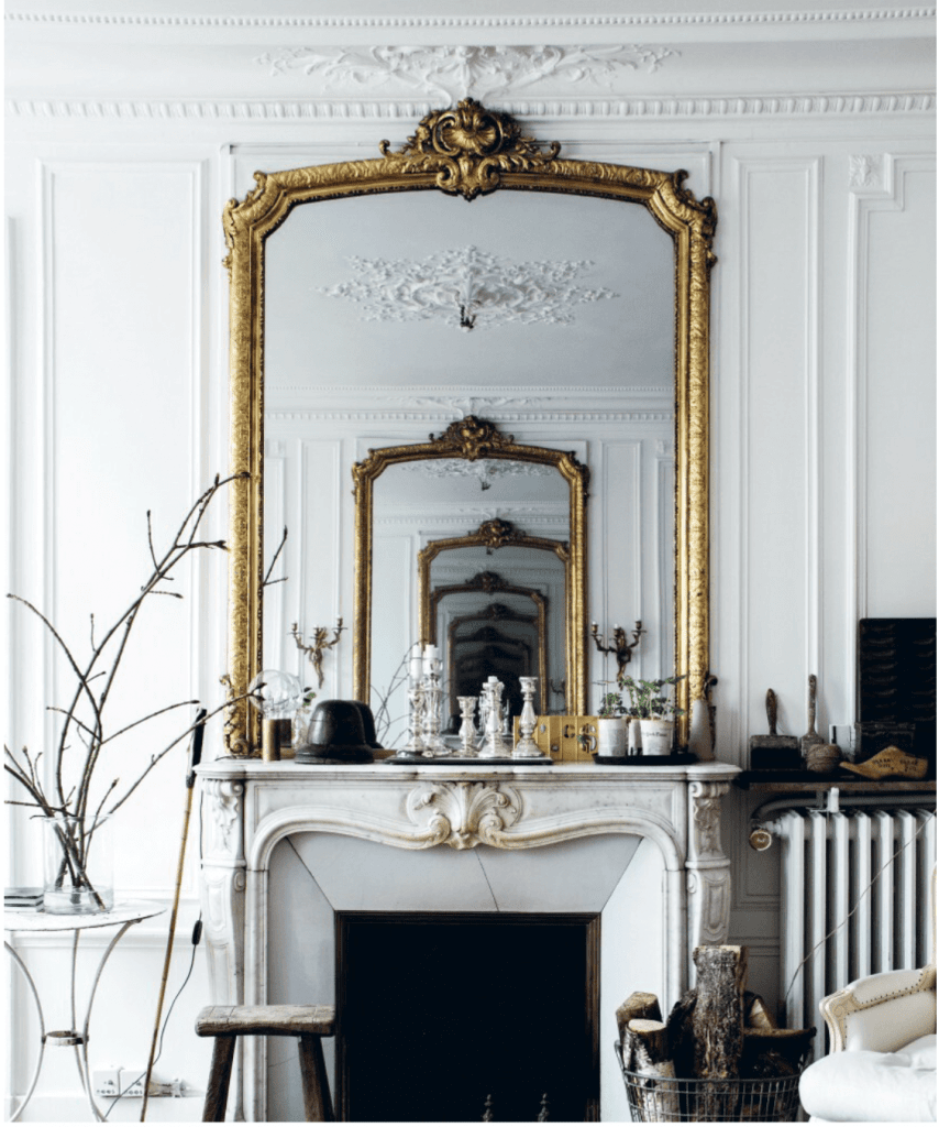 Зеркало над камином в интерьере