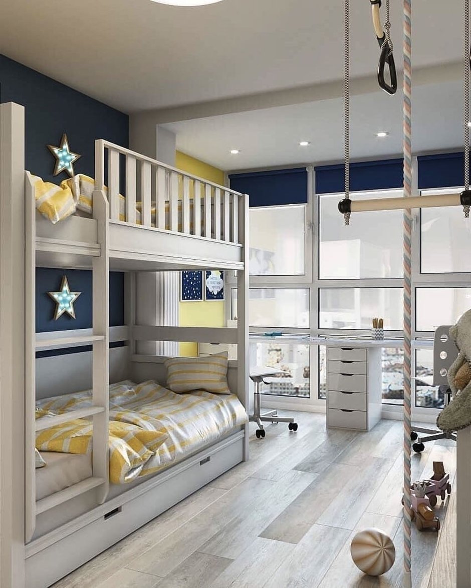 Детская для двоих разнополых с двухъярусной кроватью