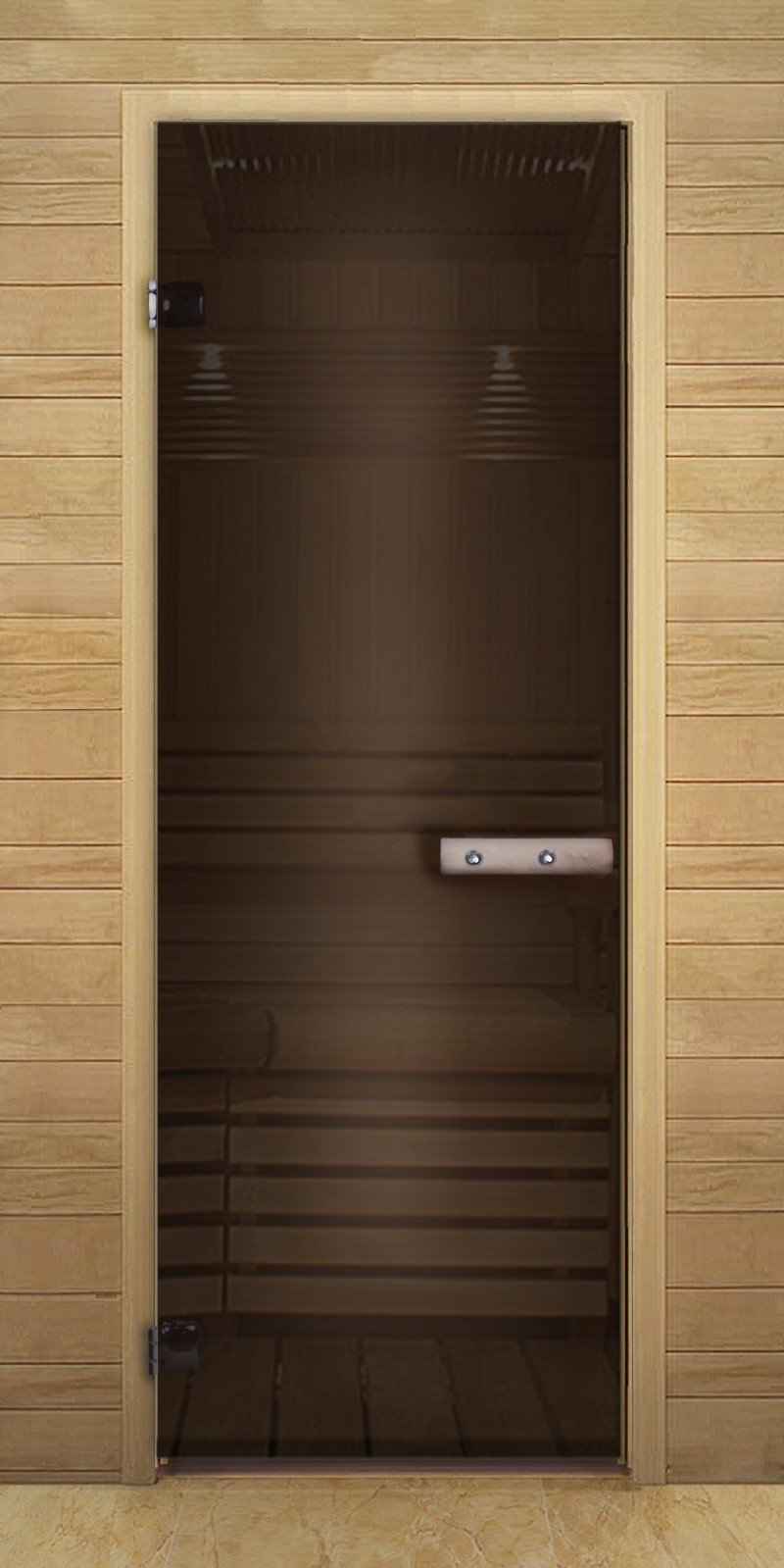 Дверь для бани со стеклом 1900х700 коробка липа петли