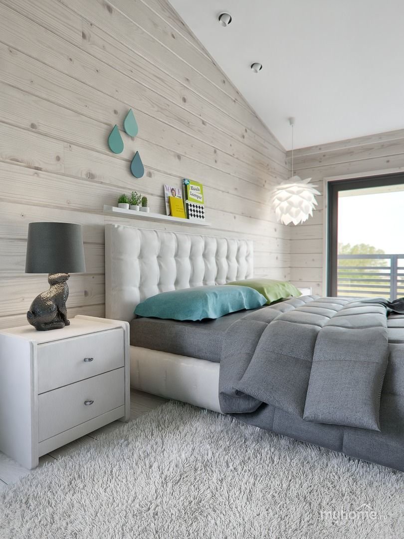 Деревянная стена в спальне