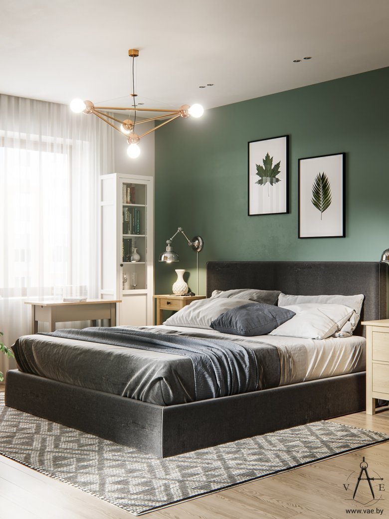Зеленые стены в спальне