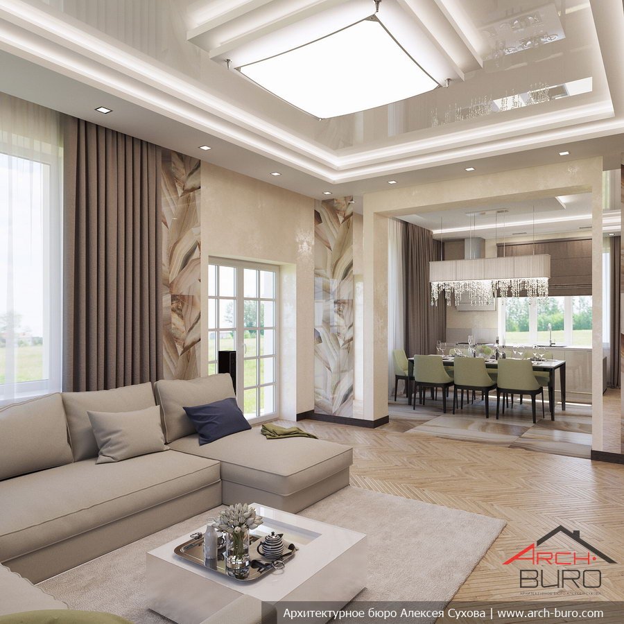 Современный интерьер гостиной в доме