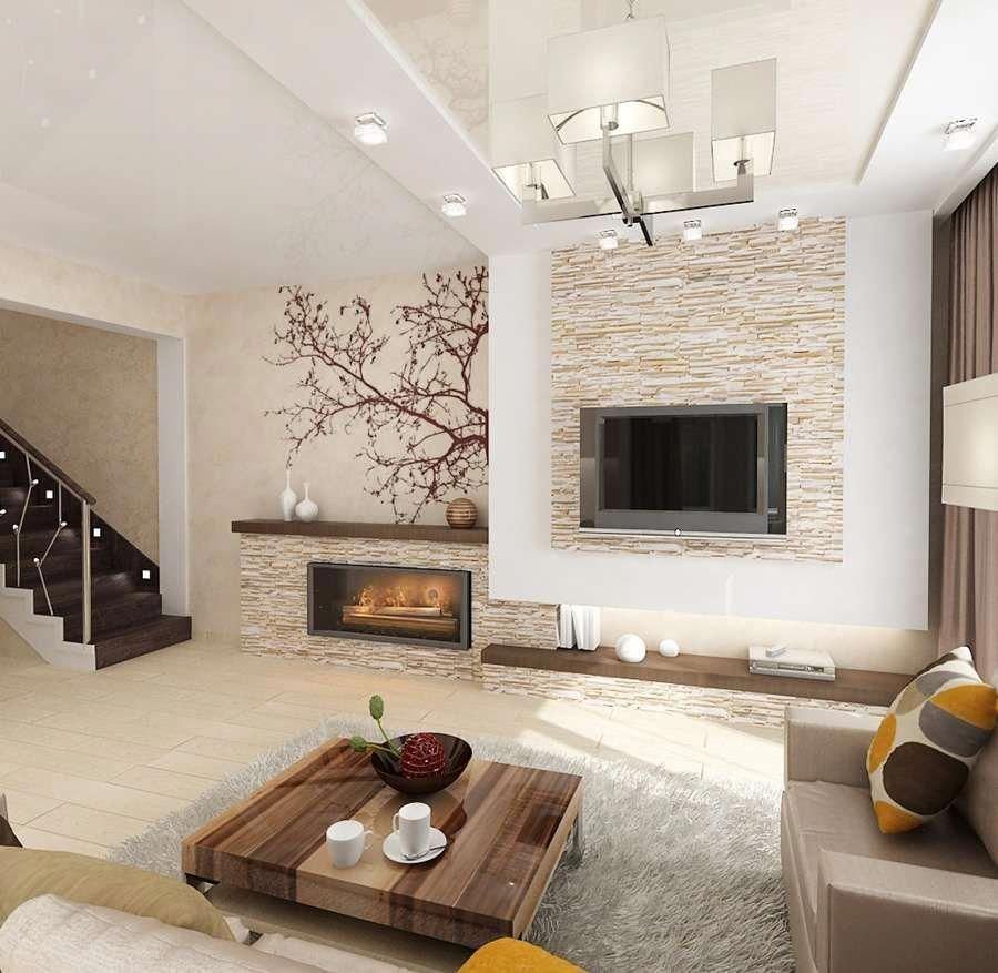 Гостиная с искусственным камнем